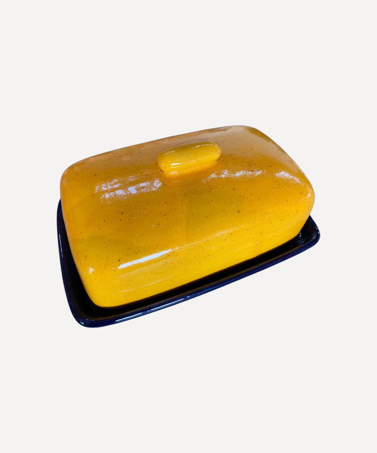 Butter Dish Yellow with Royal Blue Dish