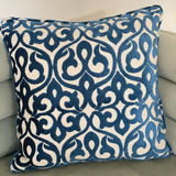 Velvety French Medallion Blue and Off White Geometric Luxury Throw Pillow