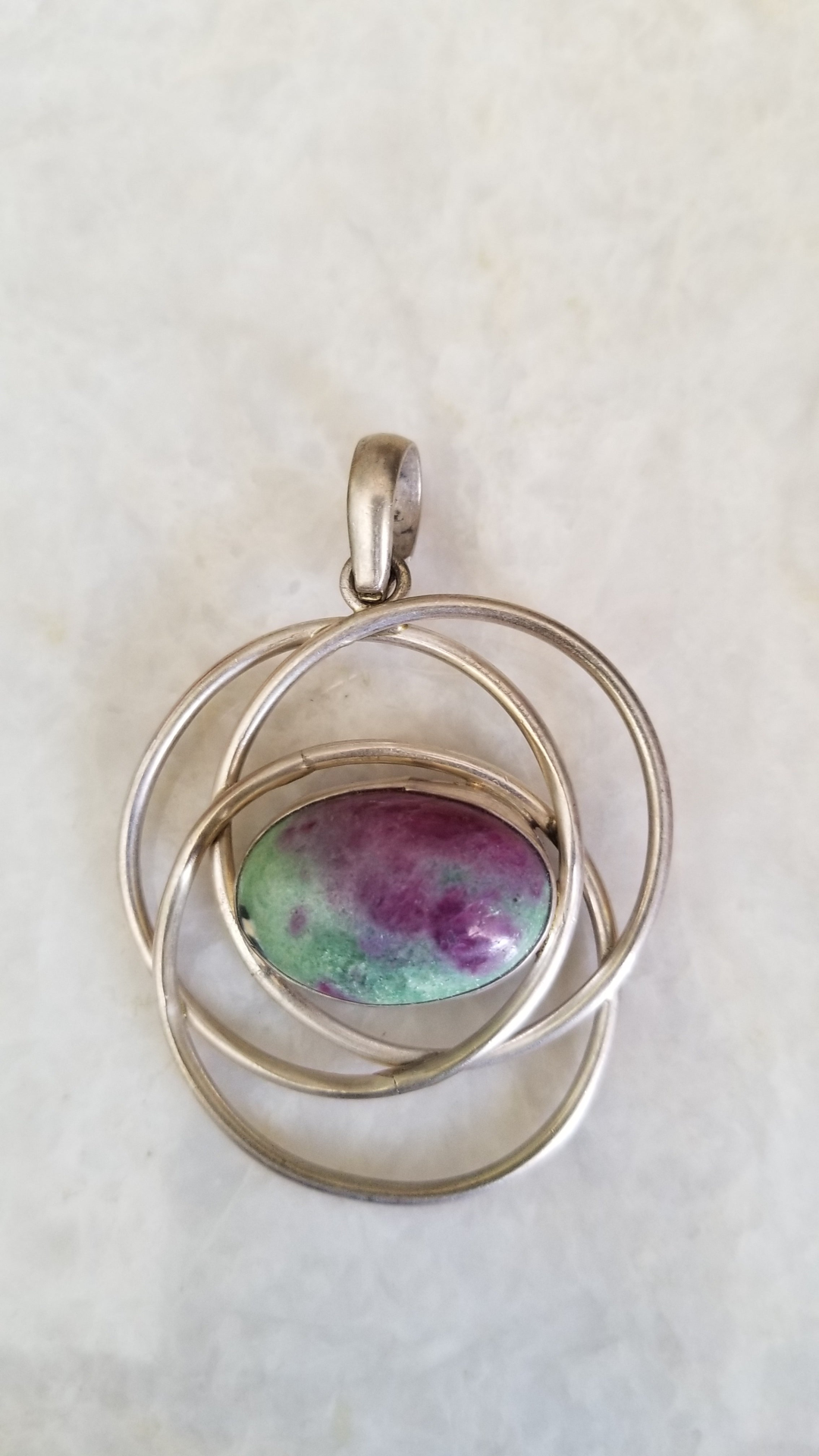 Sterling Silver hand wrapped Natural Ruby Zoisite Pendant Unique Jewelry - new