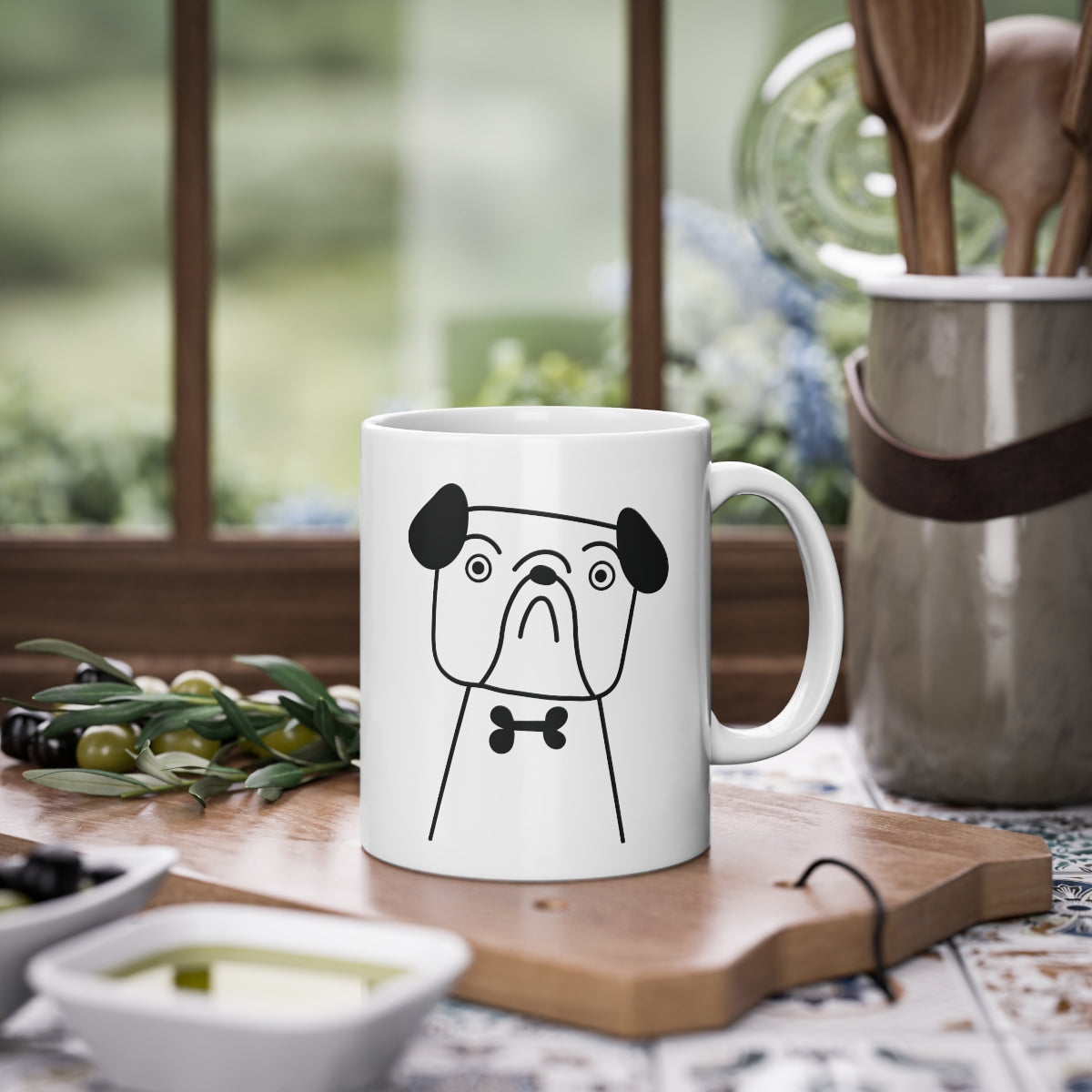 Cute dog Bulldog mug, white, 325 ml / 11 oz Coffee mug, tea mug for kids, children, puppies mug for dog lovers, dog owners