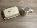 Butter Dish and Milk Jug set in Speckled Honey Glaze