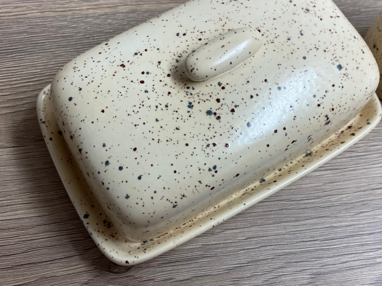 Butter Dish and Milk Jug set in Speckled Honey Glaze