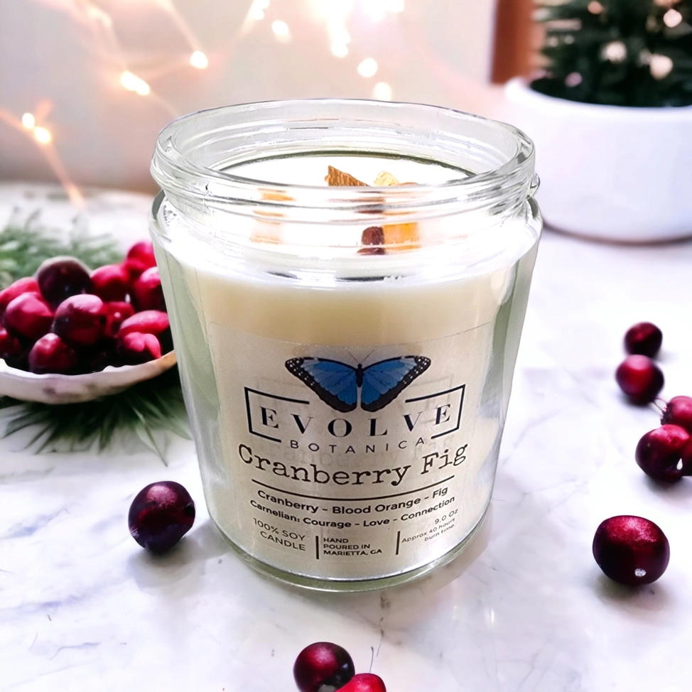 Wood Wick Crystal Soy Candle - Cranberry Fig (Carnelian)