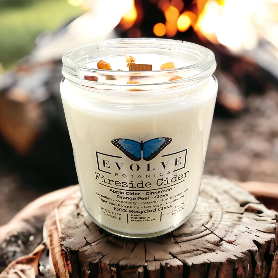 Wood Wick Crystal Soy Candle - Fireside Cider