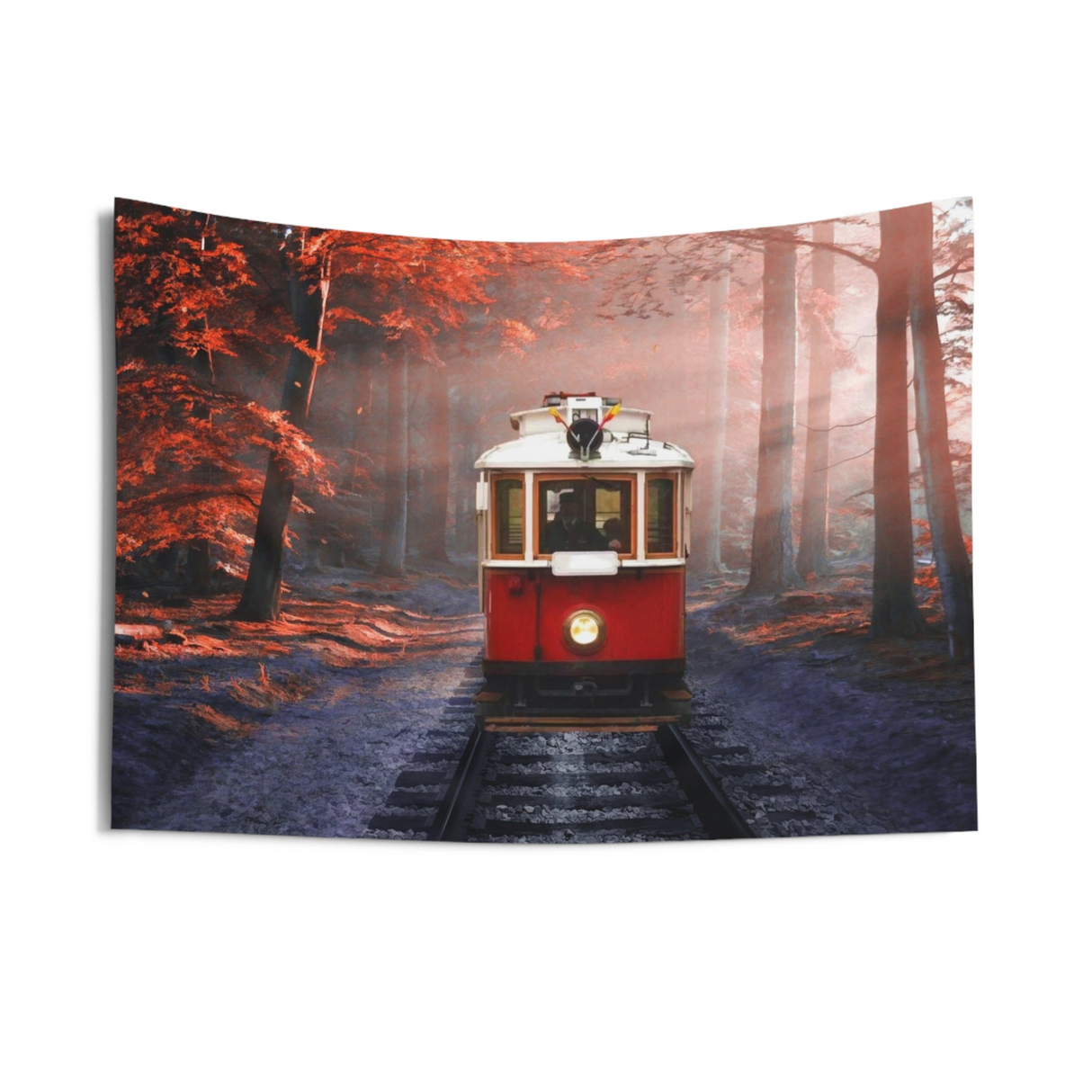 Red Tram in Forest Tapestry