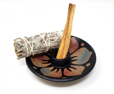 Ceramic Incense round Burner for Smudge stick, Incense, Palo