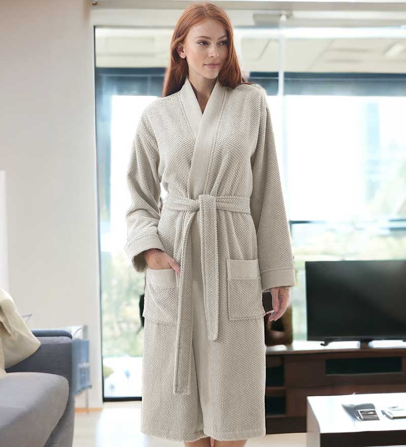 Women's Turkish Cotton Terry Kimono Robe - Luxurious Terry Cloth Bathrobe