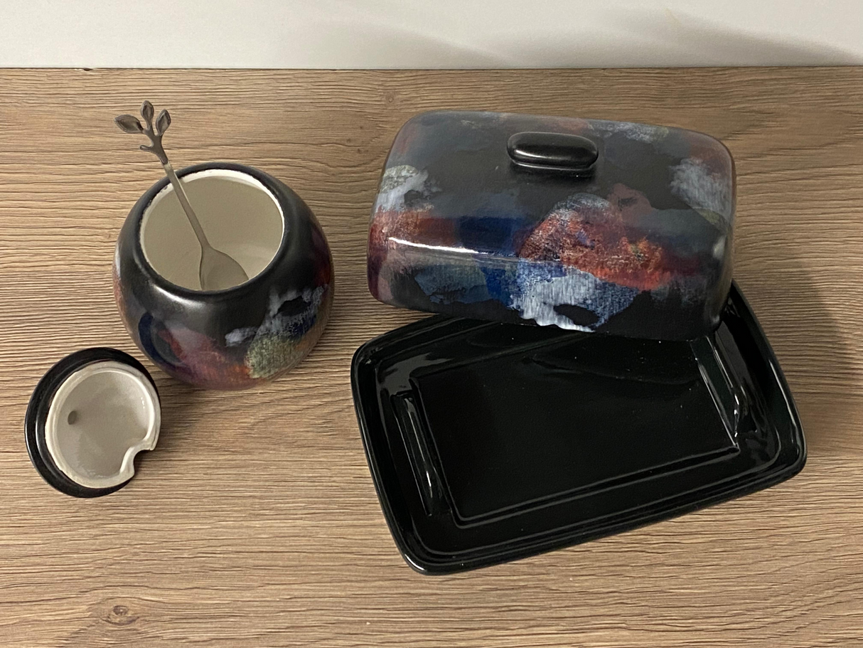 Butter Dish and Sugar Bowl Set - Abstract Glaze