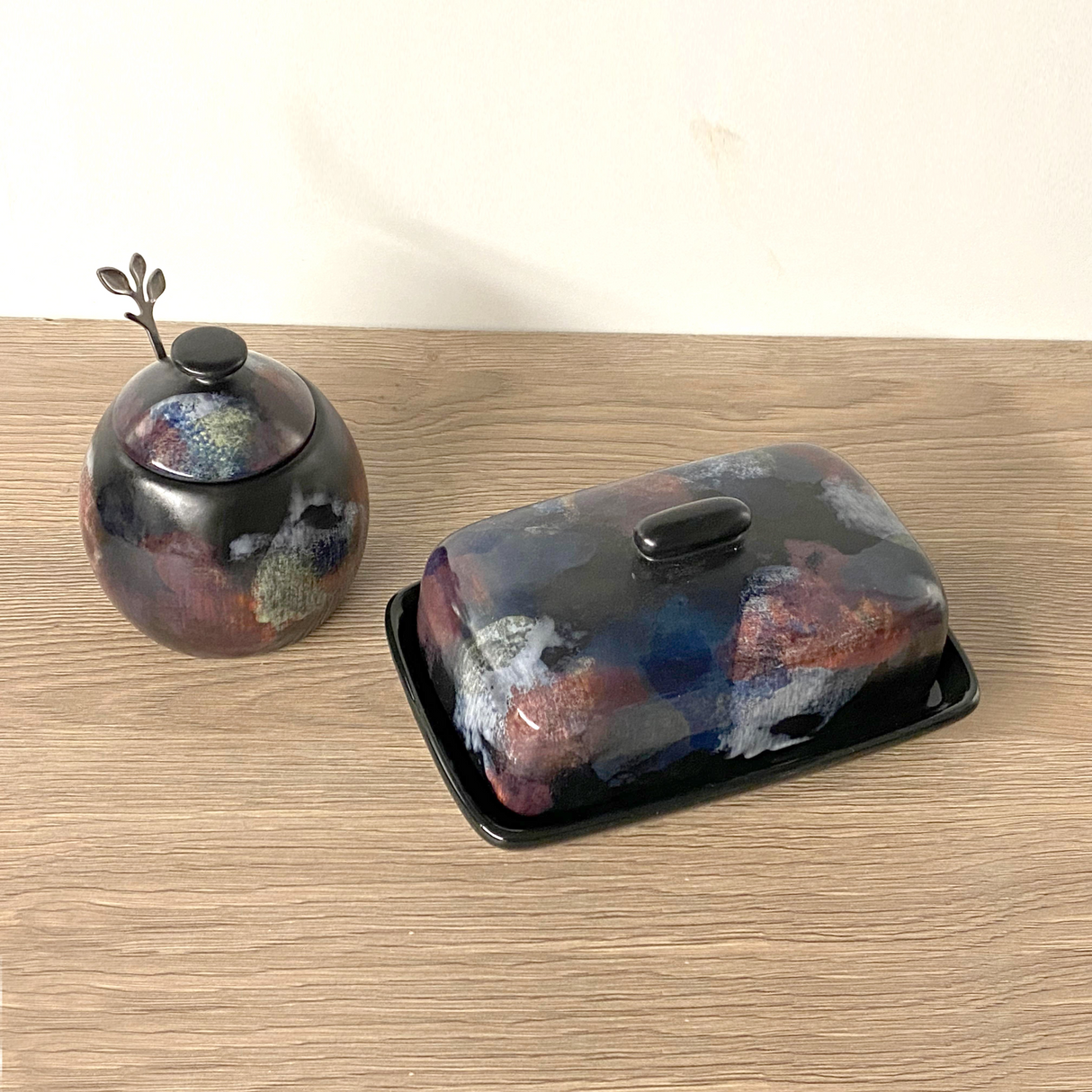 Butter Dish and Sugar Bowl Set - Abstract Glaze