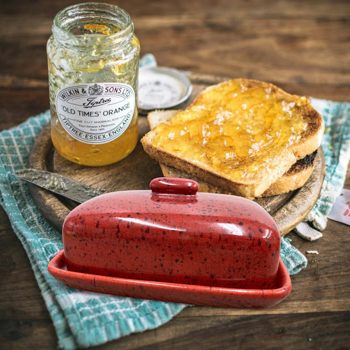 Butter Dish with Lid Speckled Red Glaze