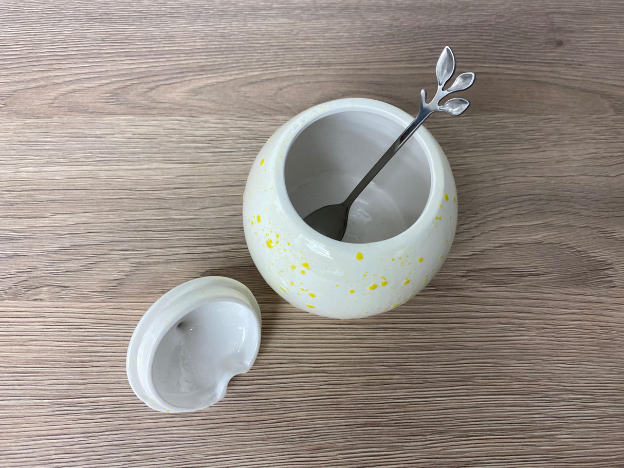 Sugar Bowl White with Yellow Spots