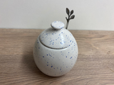 Sugar Bowl with Spoon Light Speckled Blue