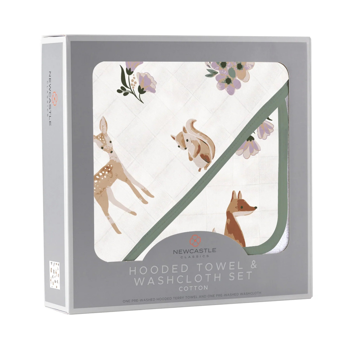 Sierra Fox and Deer Cotton Hooded Towel and Washcloth Set