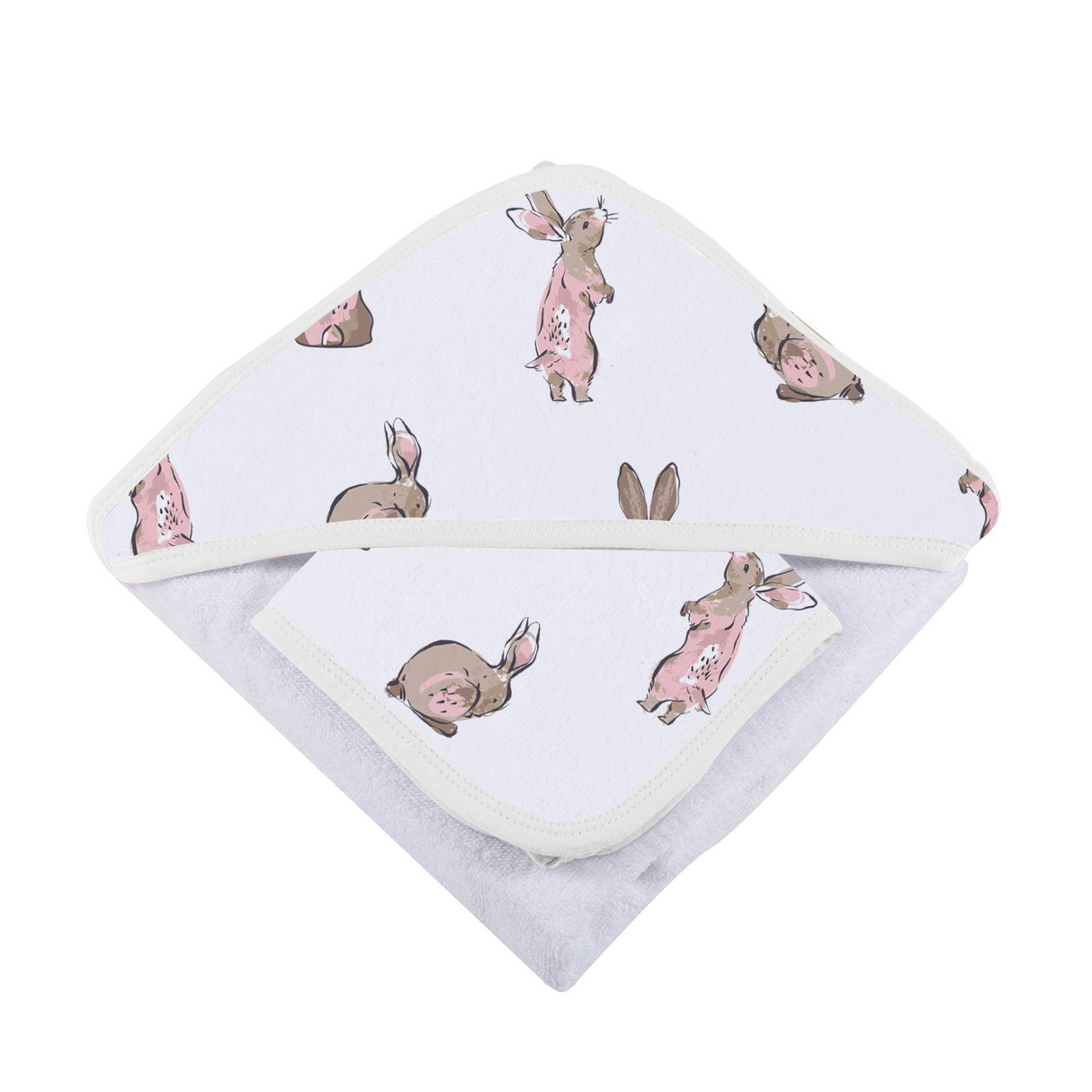 Powder Pink Bunnies Bamboo Hooded Towel and Washcloth Set