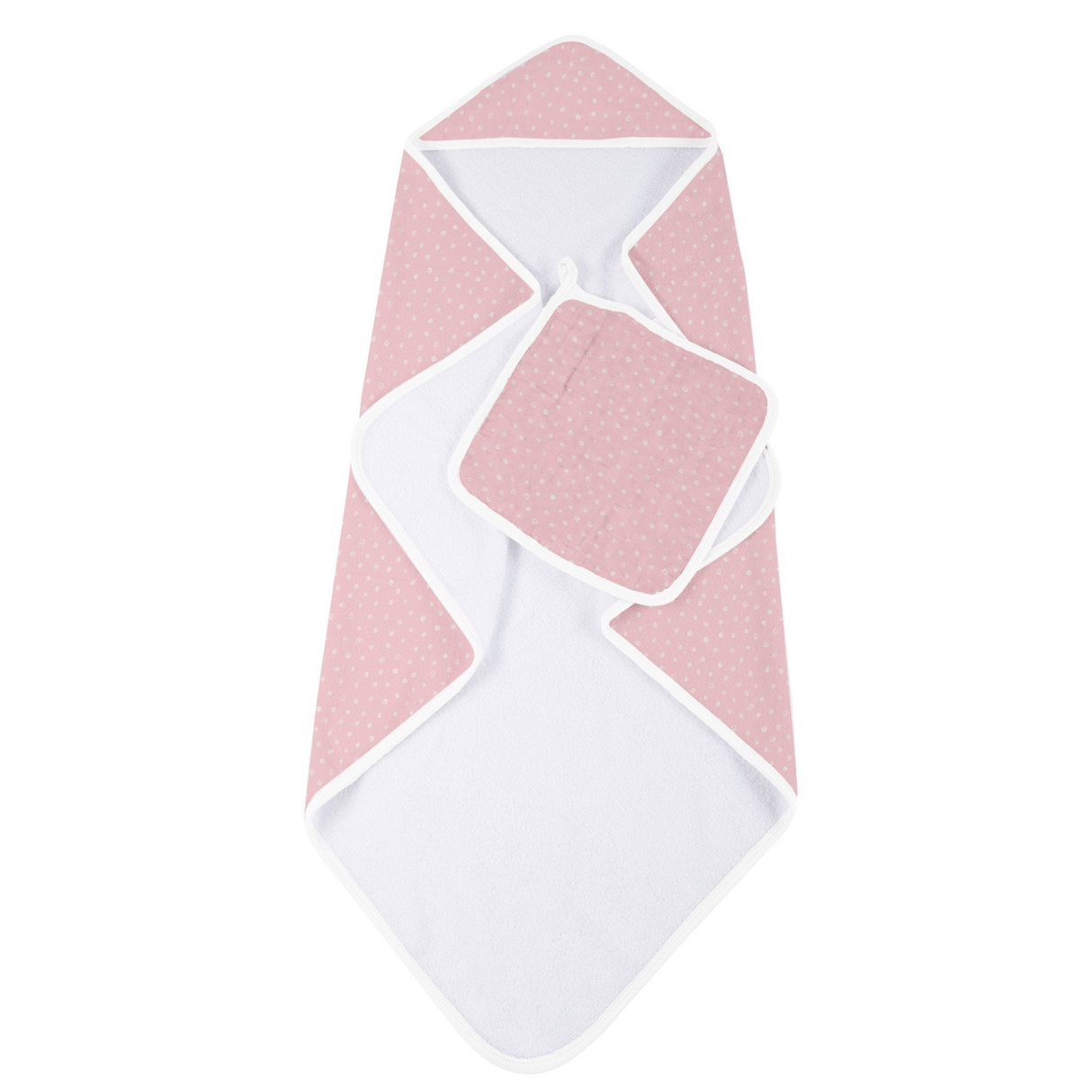 Pink Pearl Polka Dot Hooded Towel and Washcloth Set