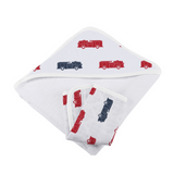 Blue and Red Fire Trucks Hooded Towel and Washcloth Set