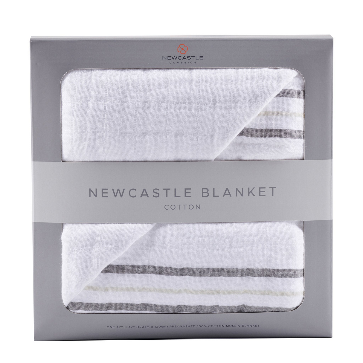 Teddy Bear and Grey Stripe Cotton Muslin Newcastle Blanket