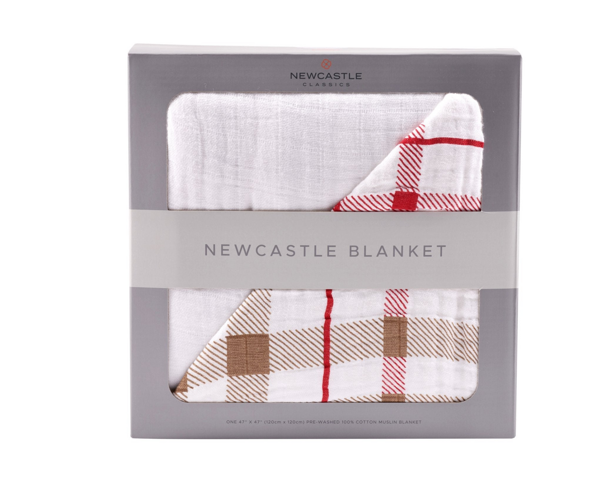 Teddy Bear and Plaid Cotton Muslin Newcastle Blanket