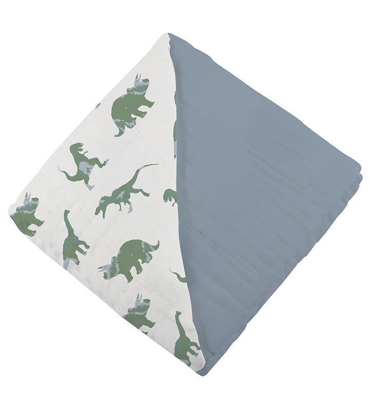 Granite Green Dinosaurs and Blue Fog Cotton Newcastle Blanket