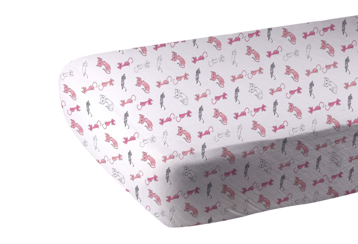 Playful Kitty Bamboo Muslin Crib Sheet