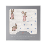 Powder Pink Bunnies and Periwinkle Diamond Polka Dot Bamboo Newcastle Blanket