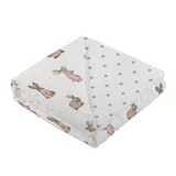 Powder Pink Bunnies and Periwinkle Diamond Polka Dot Bamboo Newcastle Blanket