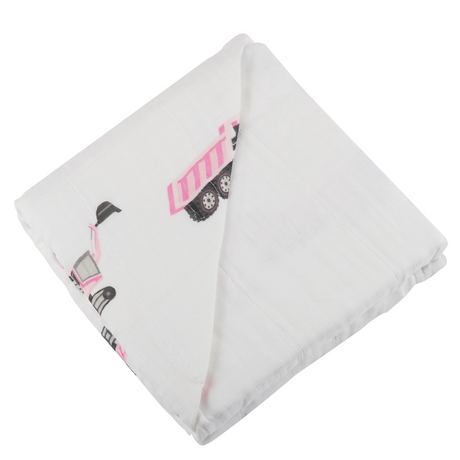 Pink Digger and White Bamboo Muslin Newcastle Blanket