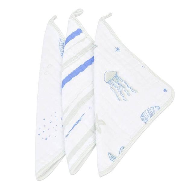 Ocean Cotton Muslin Washcloth Set 3PK