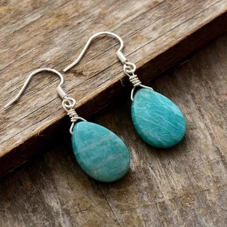 Amazonite Teardrop Earrings - Skyblue