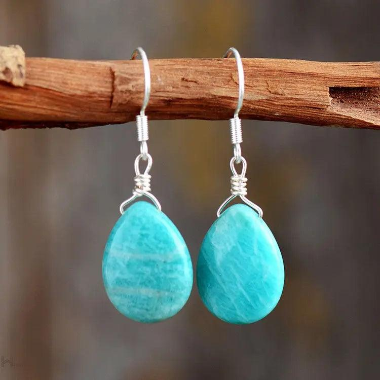 Amazonite Teardrop Earrings - Skyblue