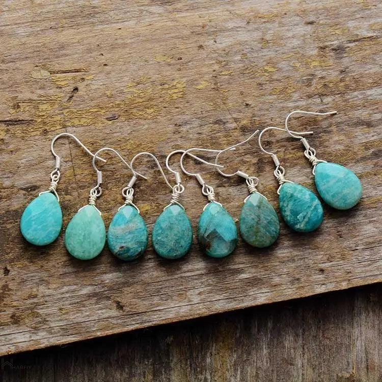 Amazonite Teardrop Earrings - Skyblue