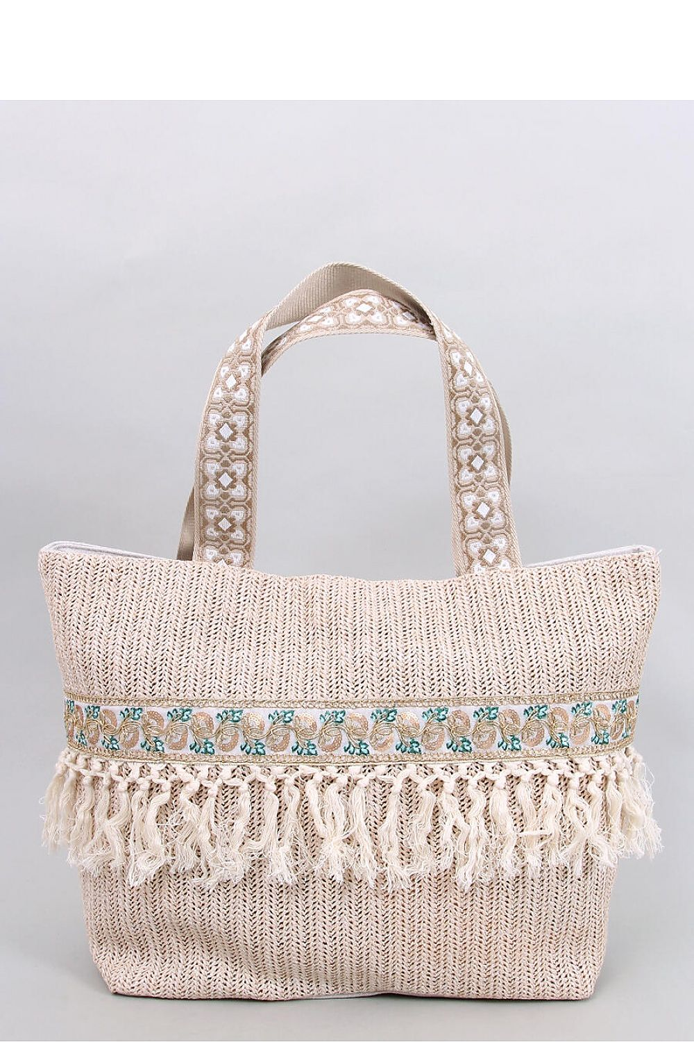 Straw Beach Bag with Fringes