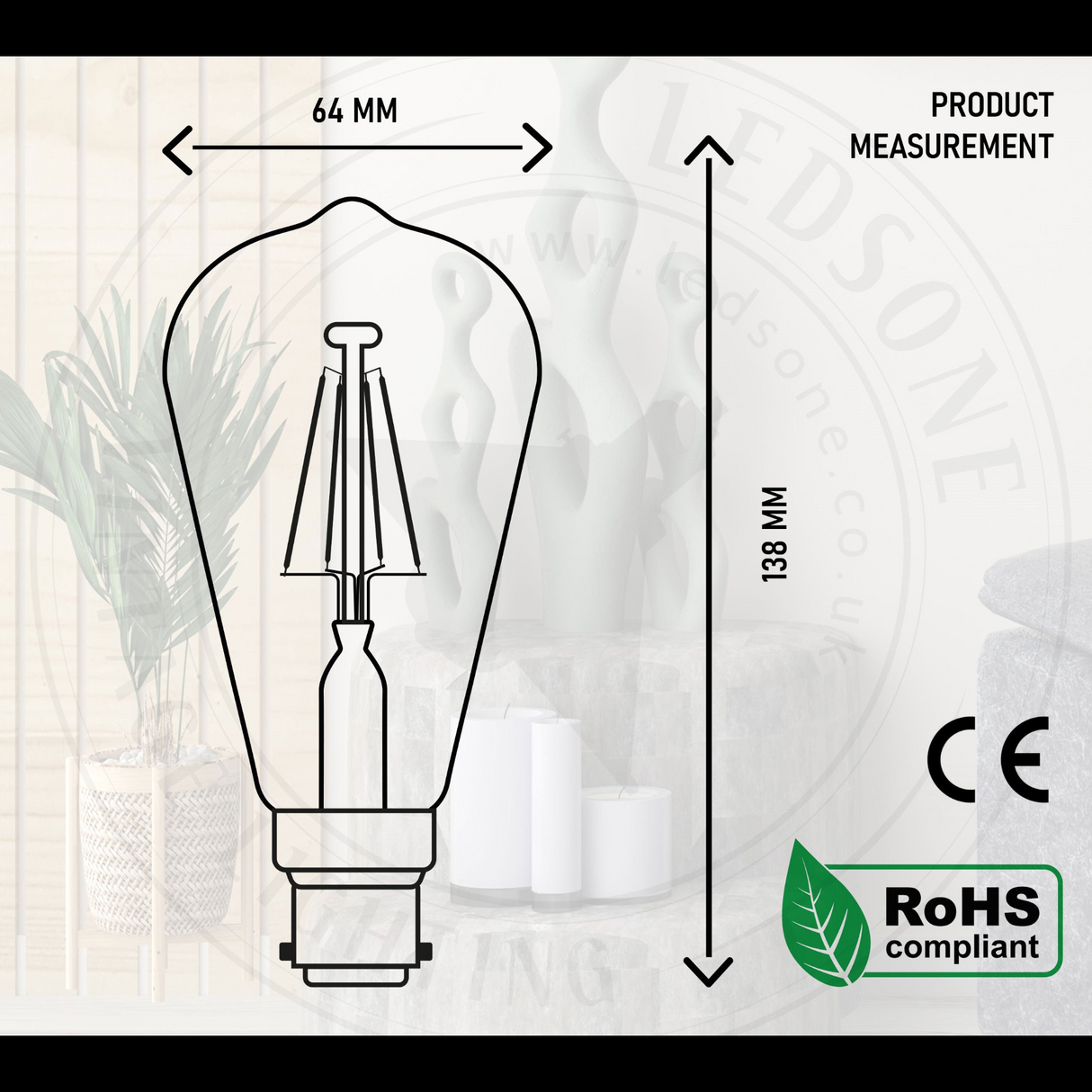 B22 Bayonet 4W Dimmable Classic Filament LED Edison Bulbs Light 3/5 Pack ~3874