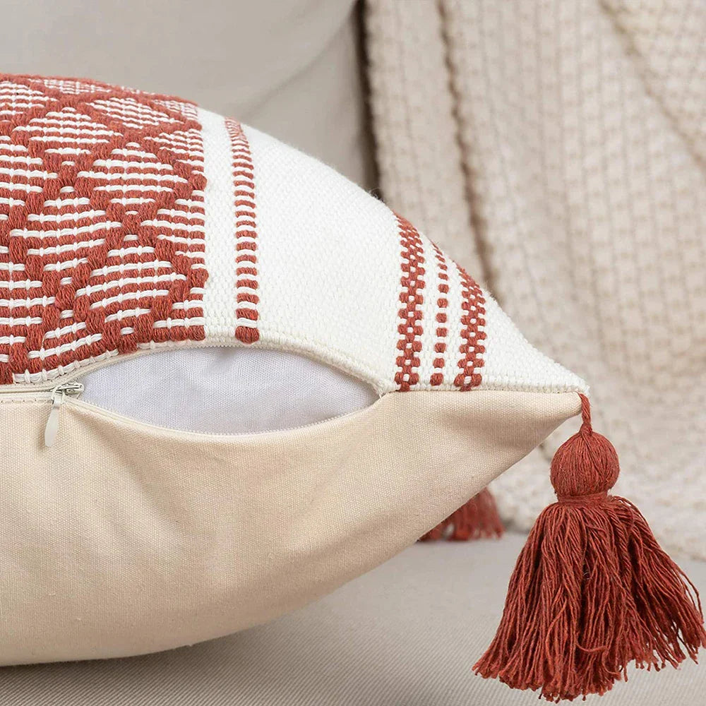 Woven Jacquard Tassel Cushion Cover