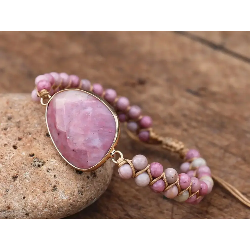 Rhodonite Hand Woven Bracelet