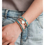 Blue Heart Opal Leather  Bracelet