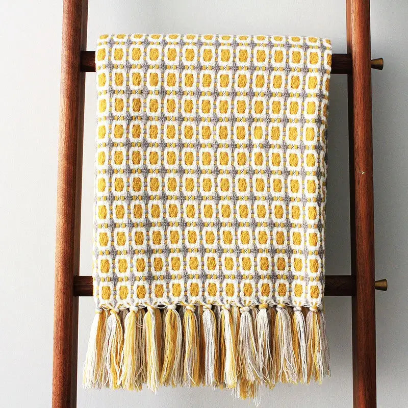 Pastoral Style Yellow Knitted Woolen Blanket