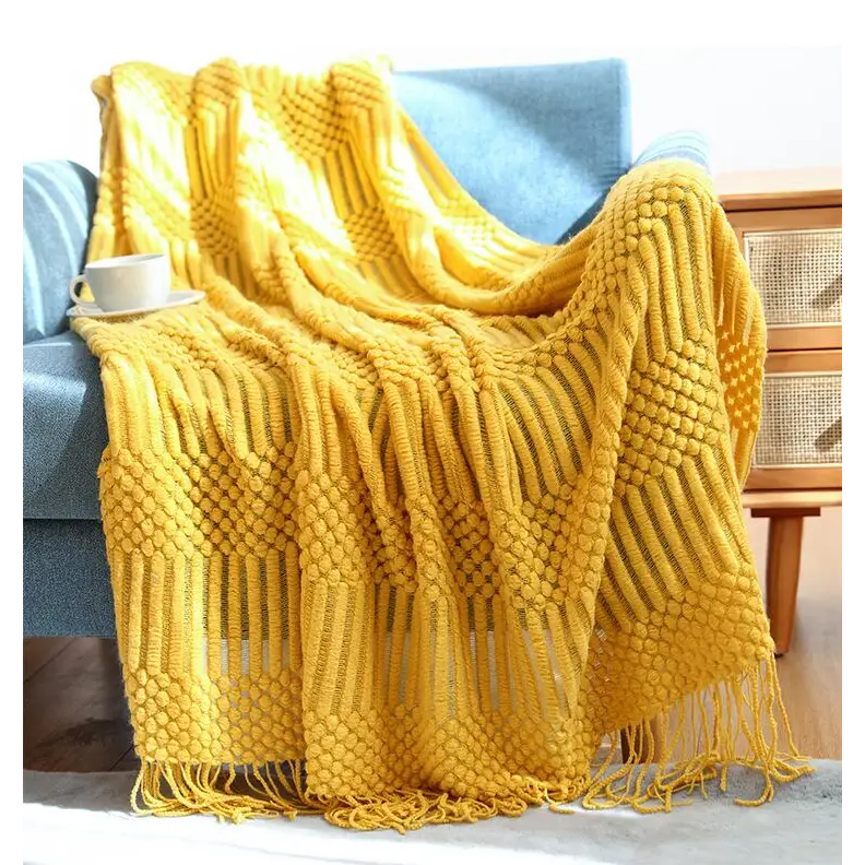 Hand Knitted Tassel Throw Blanket