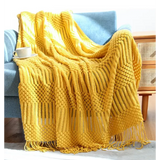 Hand Knitted Tassel Throw Blanket