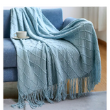 Lake Blue Knitted Throw Blanket