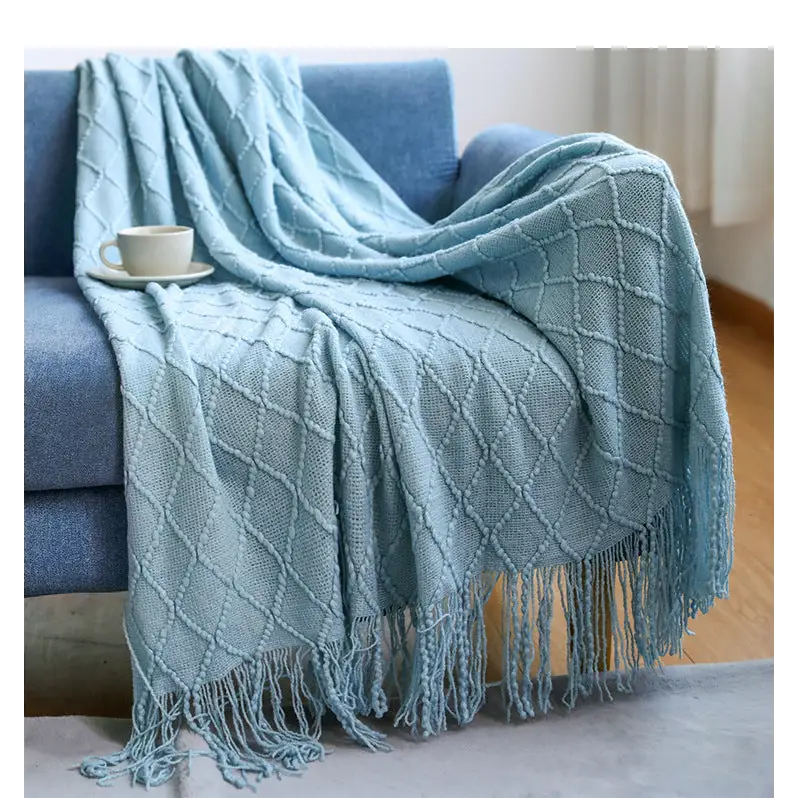 Lake Blue Knitted Throw Blanket