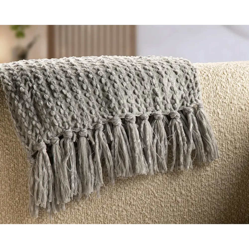 Grey Knitted Throw Blanket