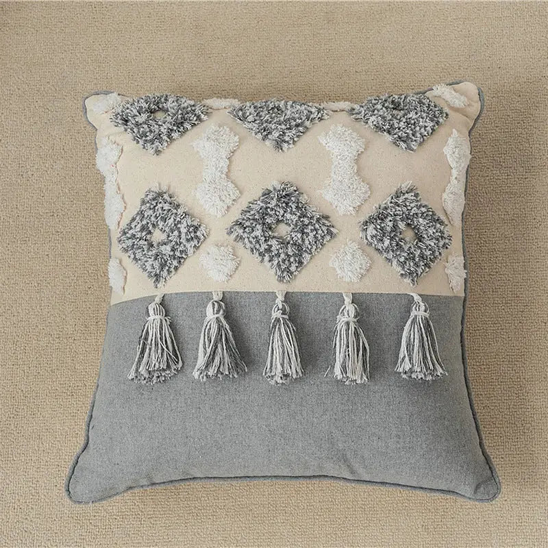 Canvas Tassel Square Pillow Case