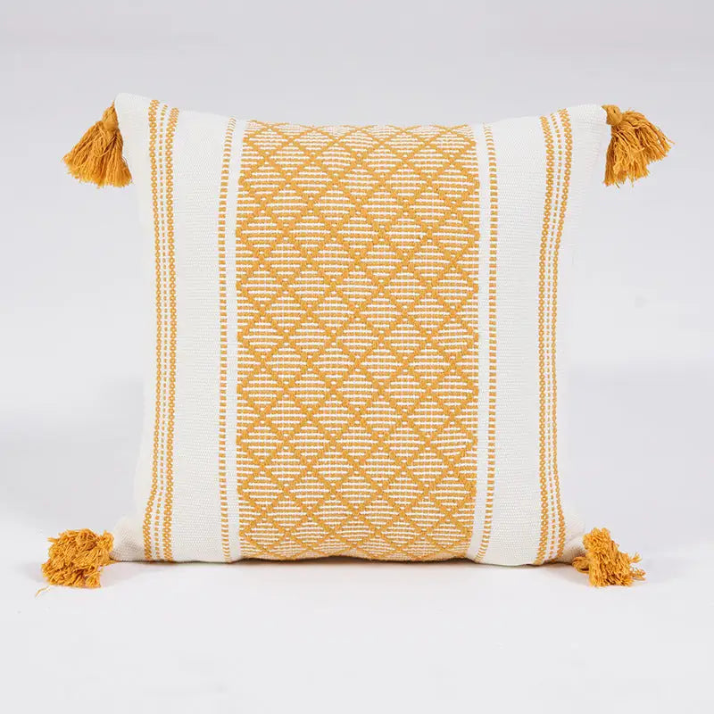 Woven Jacquard Tassel Cushion Cover