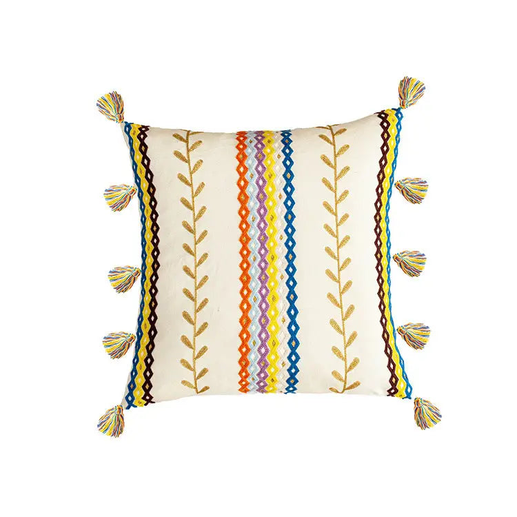 Embroidered Cotton  Fringed Pillowcase