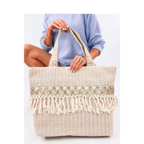 Straw Beach Bag with Fringes