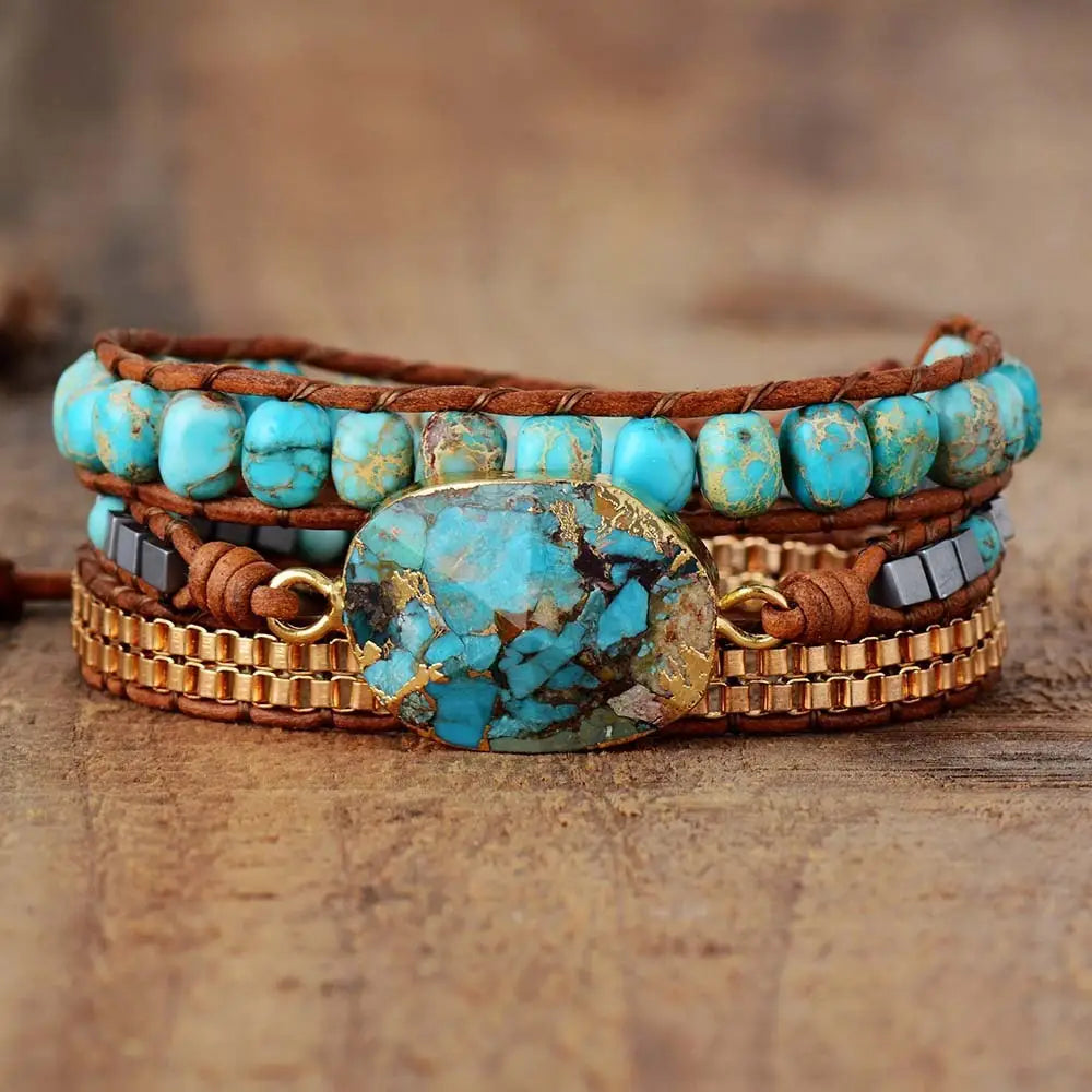 Vintage Gold Line Turquoise Statement Bracelet