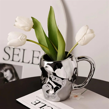 Silver Cup-Shaped Ceramic Vase