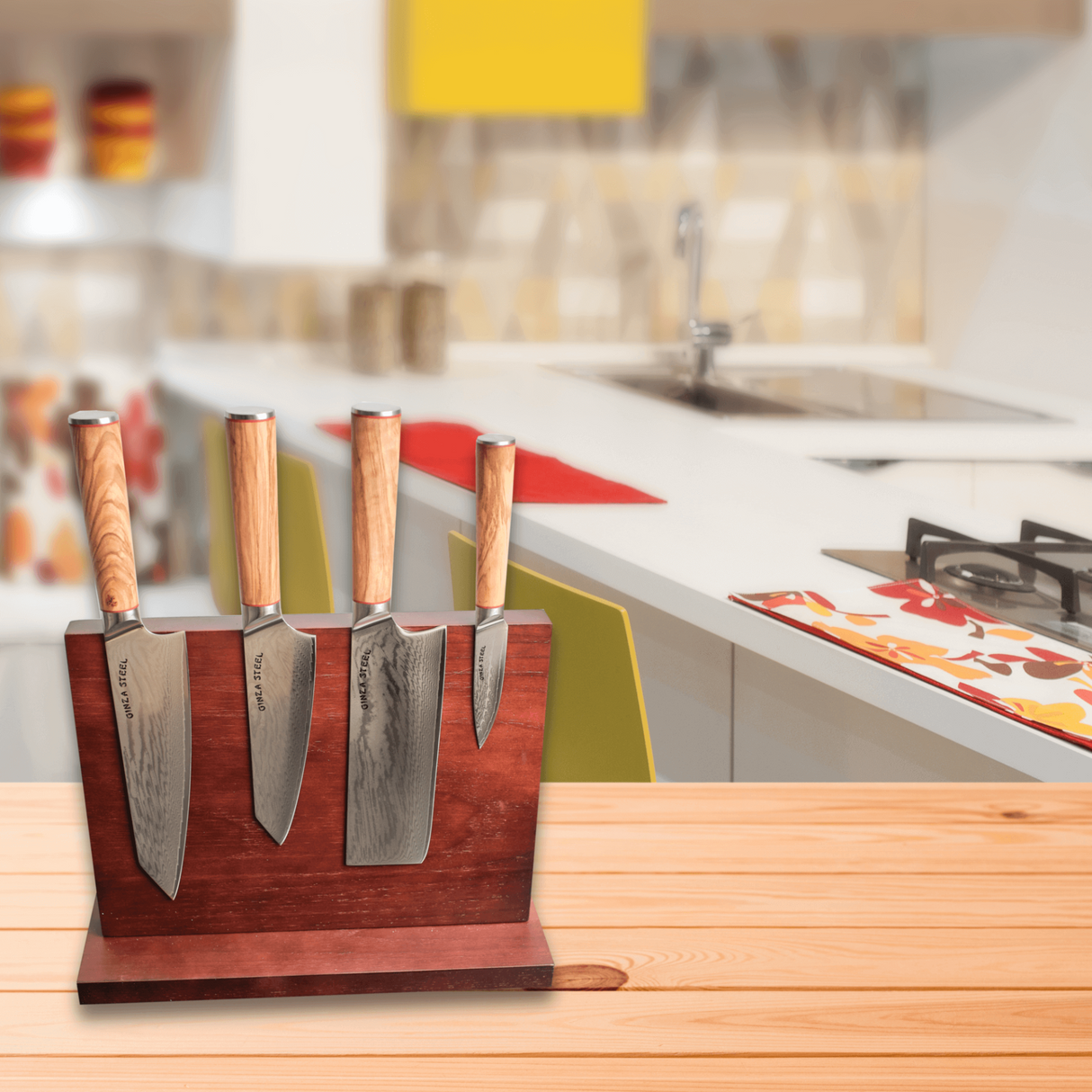 KC Series | MIA FIVE - Essential 5 pcs Knife set | 4 Knives with Magnetic Wood Block