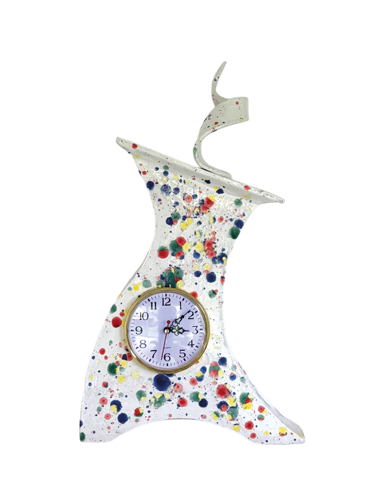 Tall Ceramic Mantel Clock with Enclosed Face - Celebration Glaze